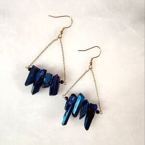 Handmade Blue Electroplated Quartz Earrings